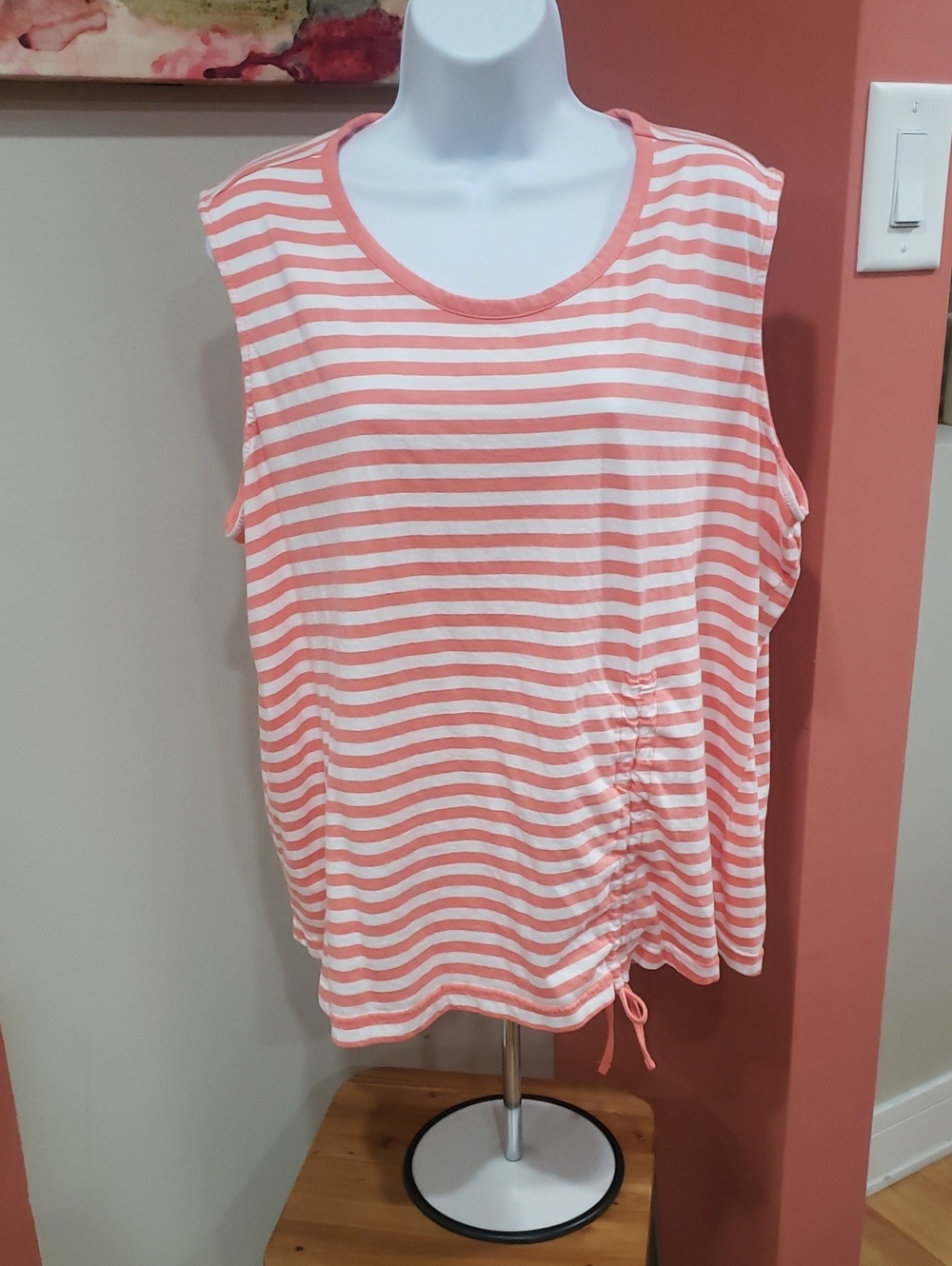Time and Tru Coral and White Striped Short Sleeve Tee, 3X (22)